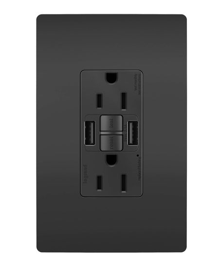 Pass And Seymour Self-Test GFCI Receptacle Tamper-Resistant 15A With USB Type AA Black (1597TRUSBAABK)