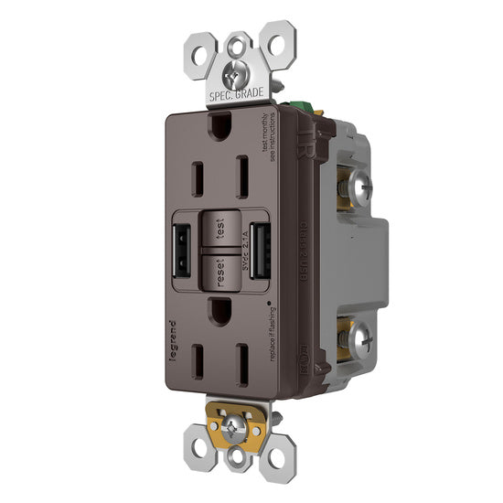 Pass and Seymour Self-Test GFCI Receptacle Tamper-Resistant 15A With USB Type AA Brown  (1597TRUSBAA)