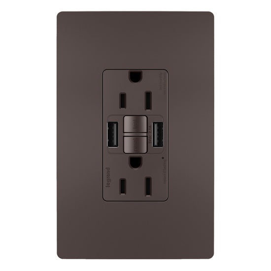 Pass and Seymour Self-Test GFCI Receptacle Tamper-Resistant 15A With USB Type AA Brown  (1597TRUSBAA)