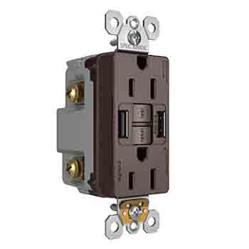 Pass and Seymour Self-Test GFCI Receptacle Tamper-Resistant 15A With USB Type AA Dark Bronze (1597TRUSBAADBC4)