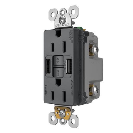 Pass and Seymour Self-Test GFCI Receptacle Tamper-Resistant 15A With USB Type AA Graphite (1597TRUSBAAGC4)