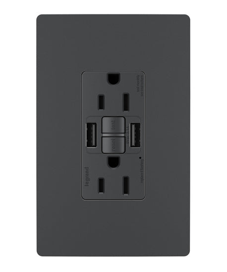 Pass and Seymour Self-Test GFCI Receptacle Tamper-Resistant 15A With USB Type AA Graphite (1597TRUSBAAGC4)