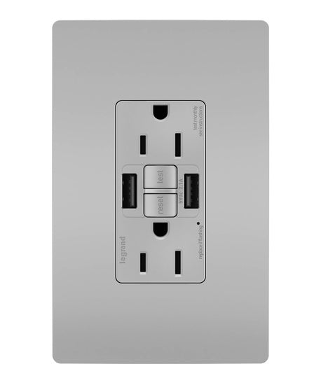 Pass and Seymour Self-Test GFCI Receptacle Tamper-Resistant 15A With USB Type AA Gray  (1597TRUSBAAGRY)