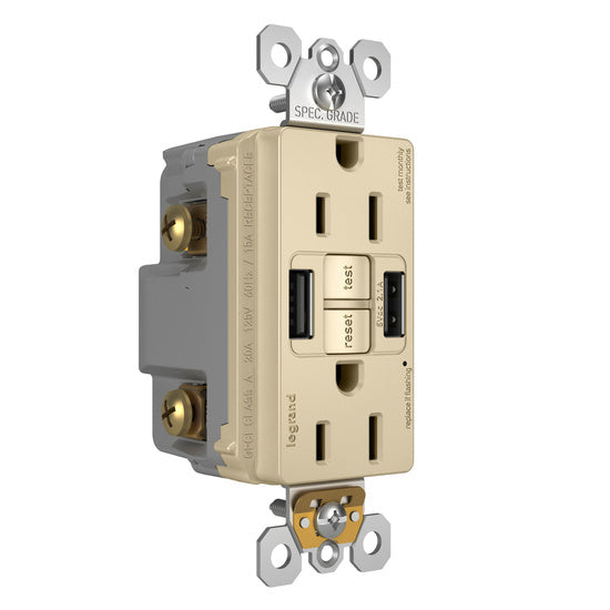 Pass And Seymour Self-Test GFCI Receptacle Tamper-Resistant 15A With USB Type AA Ivory (1597TRUSBAAI)