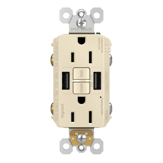 Pass And Seymour Self-Test GFCI Receptacle Tamper-Resistant 15A With USB Type AA Light Almond (1597TRUSBAALA)