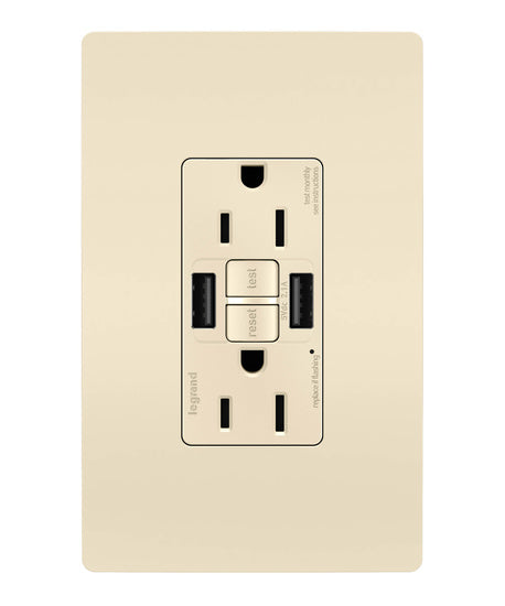 Pass And Seymour Self-Test GFCI Receptacle Tamper-Resistant 15A With USB Type AA Light Almond (1597TRUSBAALA)