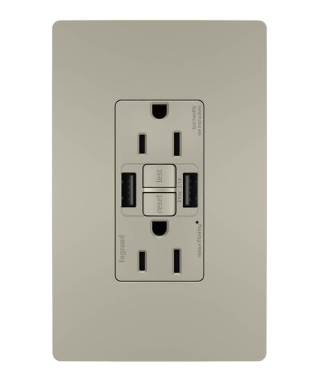 Pass and Seymour Self-Test GFCI Receptacle Tamper-Resistant 15A With USB Type AA Nickel (1597TRUSBAANIC4)