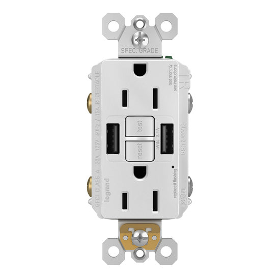 Pass And Seymour Self-Test GFCI Receptacle Tamper-Resistant 15A With USB Type AA White (1597TRUSBAAW)