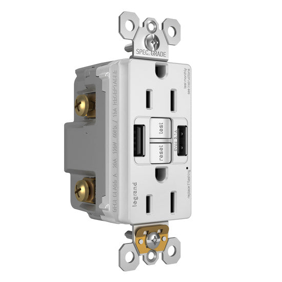 Pass And Seymour Self-Test GFCI Receptacle Tamper-Resistant 15A With USB Type AA White (1597TRUSBAAW)