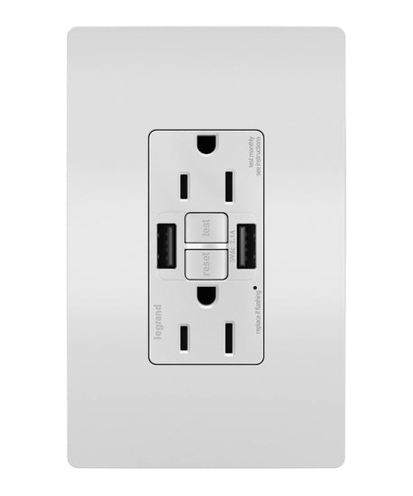 Pass And Seymour Self-Test GFCI Receptacle Tamper-Resistant 15A With USB Type AA White (1597TRUSBAAW)