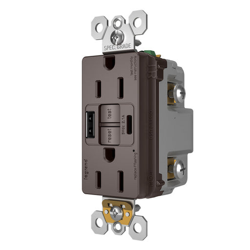 Pass and Seymour Self-Test GFCI Receptacle Tamper-Resistant 15A With USB Type AC Brown  (1597TRUSBAC)