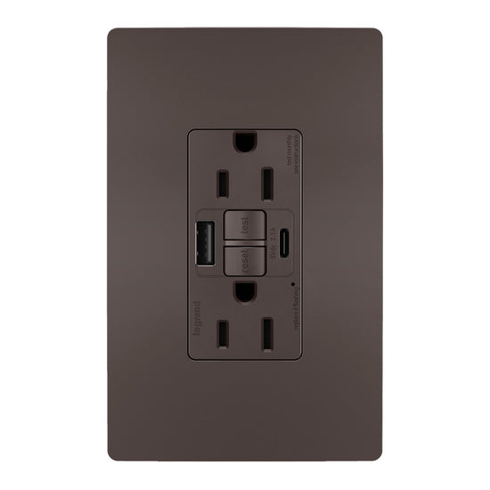 Pass and Seymour Self-Test GFCI Receptacle Tamper-Resistant 15A With USB Type AC Brown  (1597TRUSBAC)
