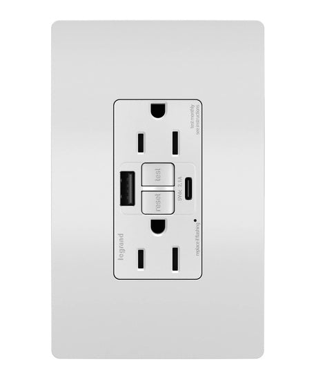 Pass And Seymour Self-Test GFCI Receptacle Tamper-Resistant 15A With USB Type AC White (1597TRUSBACW)