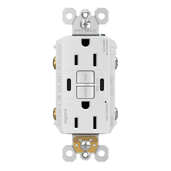 Pass And Seymour Self-Test GFCI Receptacle Tamper-Resistant 15A With USB Type CC White (1597TRUSBCCW)