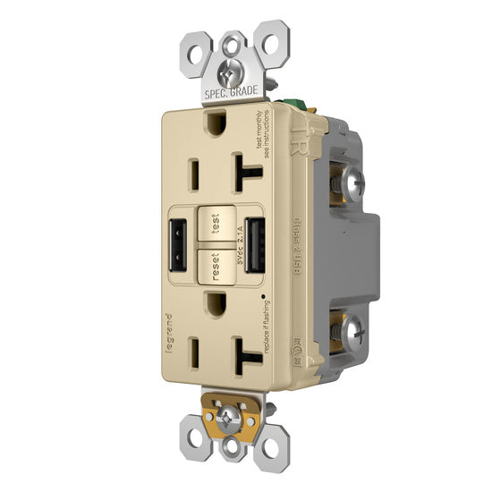 Pass And Seymour Self-Test GFCI Receptacle Tamper-Resistant 20A With USB Type AA Ivory (2097TRUSBAAI)