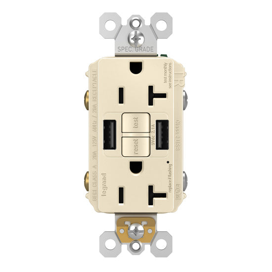 Pass And Seymour Self-Test GFCI Receptacle Tamper-Resistant 20A With USB Type AA Light Almond (2097TRUSBAALA)