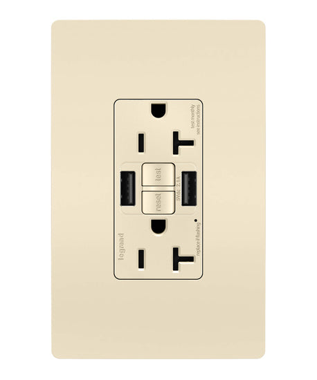 Pass And Seymour Self-Test GFCI Receptacle Tamper-Resistant 20A With USB Type AA Light Almond (2097TRUSBAALA)