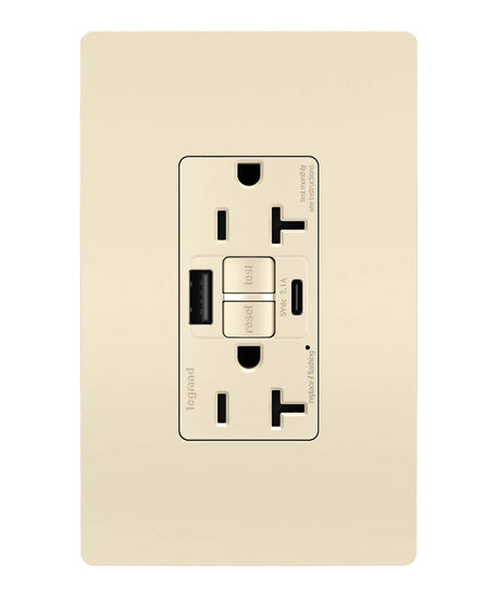 Pass And Seymour Self-Test GFCI Receptacle Tamper-Resistant 20A With USB Type AC Light Almond (2097TRUSBACLA)