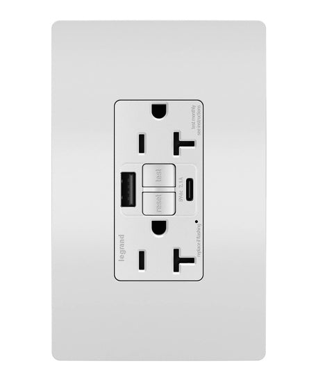 Pass And Seymour Self-Test GFCI Receptacle Tamper-Resistant 20A With USB Type AC White (2097TRUSBACW)