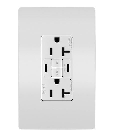 Pass And Seymour Self-Test GFCI Receptacle Tamper-Resistant 20A With USB Type CC White (2097TRUSBCCW)