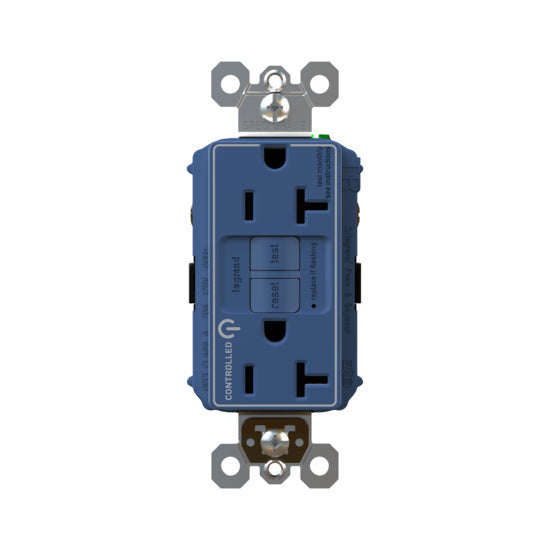 Pass and Seymour Self-Test GFCI Receptacle Tamper-Resistant Dual Controlled Blue  (2097TRCDBL)