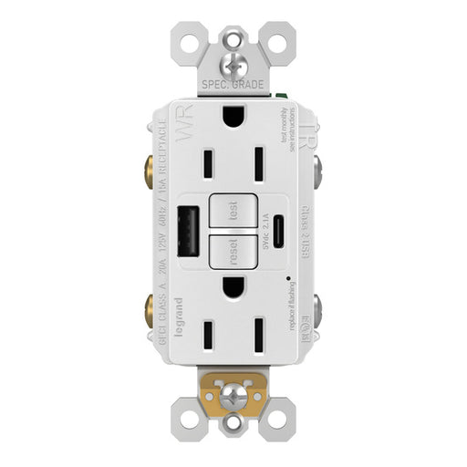 Pass And Seymour Self-Test GFCI Receptacle Tamper-Resistant Weather-Resistant 15A With USB Type AC White (1597TRWRUSBACW)
