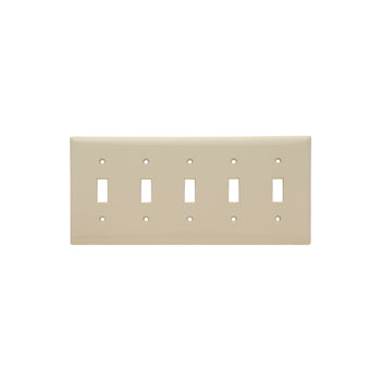 Pass And Seymour Smooth Wall Plate 5-Gang Toggle Ivory (SP5I)