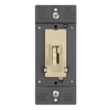 Pass And Seymour Toggle Slide Dimmer Compact Fluorescent /LED Single Pole/3-Way 250W Ivory SSL7A (TSDSSL7API)