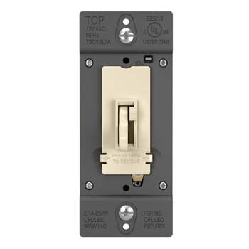 Pass And Seymour Toggle Slide Dimmer Compact Fluorescent /LED Single Pole/3-Way 250W Light Almond SSL7A (TSDSSL7APLA)