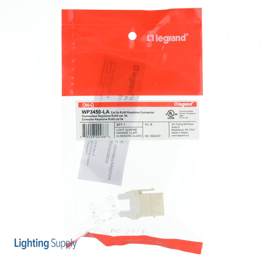 Pass And Seymour CAT5e RJ45 T568 A/B Connector Light Almond M20 (WP3450LA)