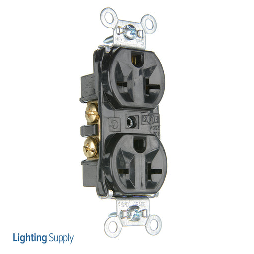 Pass And Seymour Receptacle Duplex 20A 250V Side And Back Wire Black (5862BK)