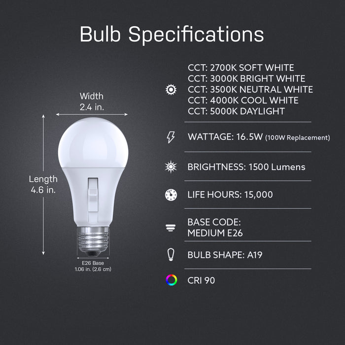 Feit Electric 16.5W [100W Equivalent] Adjustable White E26 Base Non-Dimmable Motion Sensor A21 LED Bulb CCT Selectable 2700K/3000K/3500K/4000K/5000K (OM100/5CCTCA/MM/LEDI)