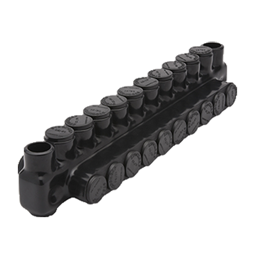 Penn Union Aluminum Black Pre-Insulated Mountable Power Bar - 10 Ports With Double Sided Conductor Entry 1/0 Str. To 1000 kcmil (IPBBMNA100010D)