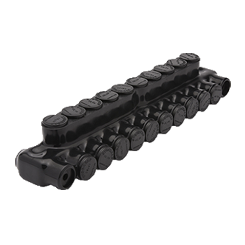 Penn Union Aluminum Black Pre-Insulated Mountable Power Bar - 10 Ports With Single Sided Conductor Entry 1/0 Str. To 1000 kcmil (IPBBMNA100010S)