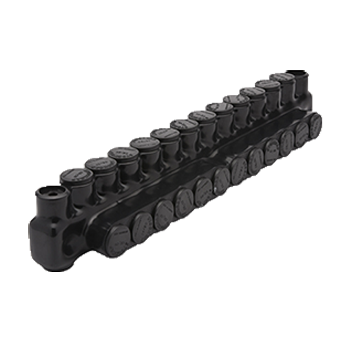 Penn Union Aluminum Black Pre-Insulated Mountable Power Bar - 12 Ports With Single Sided Conductor Entry 1/0 Str. To 1000 kcmil (IPBBMNA100012S)