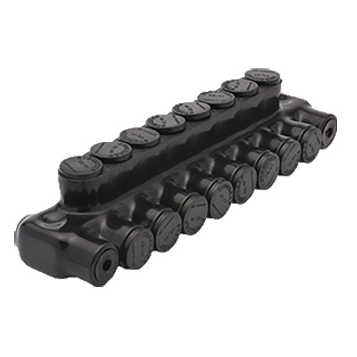 Penn Union Aluminum Black Pre-Insulated Mountable Power Bar - 8 Ports With Single Sided Conductor Entry 1/0 Str. To 1000 kcmil (IPBBMNA10008S)