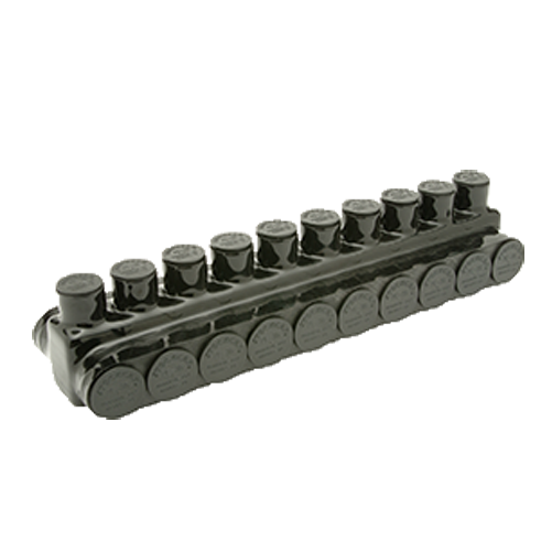 Penn Union Aluminum Black Pre-Insulated Power Bar 10 Ports With Double Sided Conductor Entry 1/0 Str. To 1000 kcmil (IPBBNA100010D)