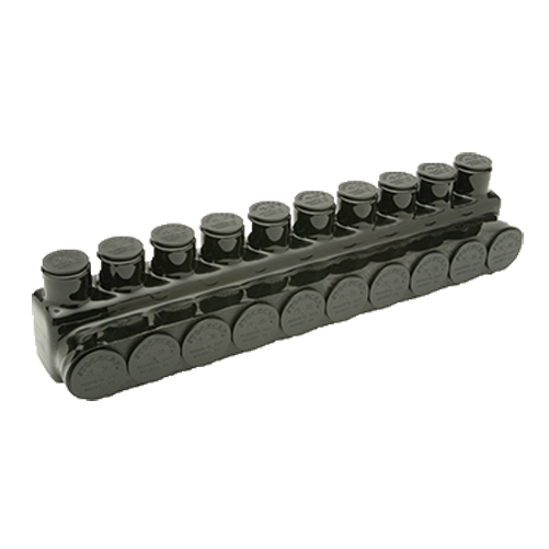 Penn Union Aluminum Black Pre-Insulated Power Bar 10 Ports With Single Sided Conductor Entry 1/0 Str. To 1000 kcmil (IPBBNA100010S)