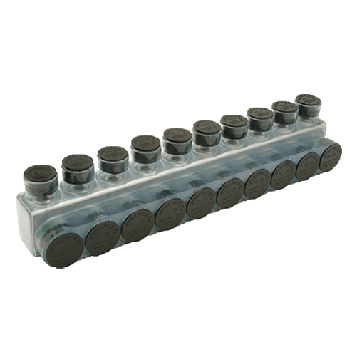 Penn Union Aluminum Clear Pre-Insulated Power Bar 10 Ports With Single Sided Conductor Entry 1/0 Str. To 1000 kcmil (IPBNA100010S)