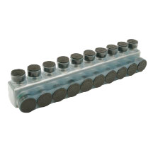 Penn Union Aluminum Clear Pre-Insulated Power Bar - Ten Ports With Single Sided Conductor Entry 14 Sol. To 4 Str. (IPBNA410S)