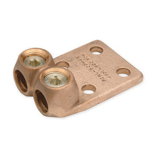 Penn Union Bronze Terminal Lug For Two Copper Conductors - Four Hole Tongue 4 Sol. To 500 Kcmil (P2NL5004N)