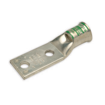 Penn Union Copper Compression Lug Standard Flared Crimp Area Two Hole Tongue With Inspection Window 1 AWG (BLU1D4FL)