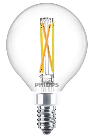 Philips 3.5G16.5/PER/UD/CL/G/E12WGD6/2PFT20 573303 LED G16.5 Lamp 3.5W 120V 2200K-2700K Warm Glow 350Lm 300 Degree Beam 95 CRI E12 Base Clear (929003085203)