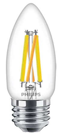 Philips 5B11/PER/UD/CL/G/E26/WGD 6/3PF T20 573378 LED B11 Lamp 5W 120V 2200K-2700K Warm Glow 500Lm 300 Degree Beam 95 CRI E26 Base Clear (929003085503)