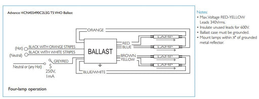 Advance HCN4S5490C2LSG35I Programmed Start Fluorescent 347V-480V Electronic Ballast For-4 F54T5/HO Bulbs (913710268701)