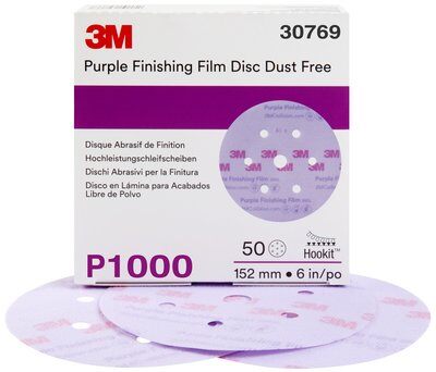 3M - 30769 Hookit Purple Finishing Film Abrasive Disc 260L 30769 6 Inch Dust Free P1000 (7100122767)