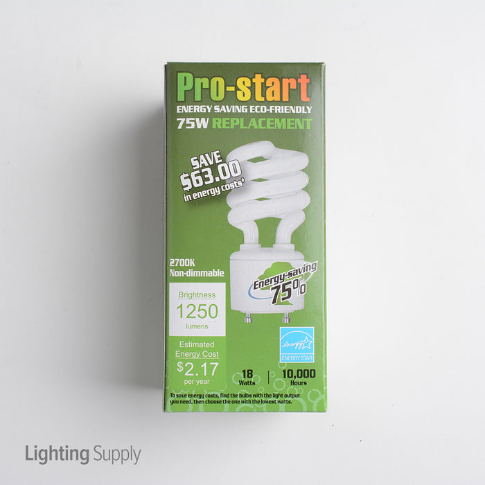 Pro-Start 18W Spiral Compact Fluorescent 2700K 120V 82 CRI Twist And Lock GU24 Base Bulb (ESGU24-18W-WW)