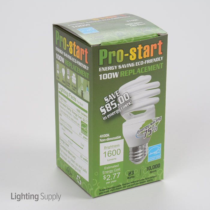 Pro-Start 23W Spiral Compact Fluorescent 4100K 120V 82 CRI Medium E26 Base Bulb (ES050-23W-41K)