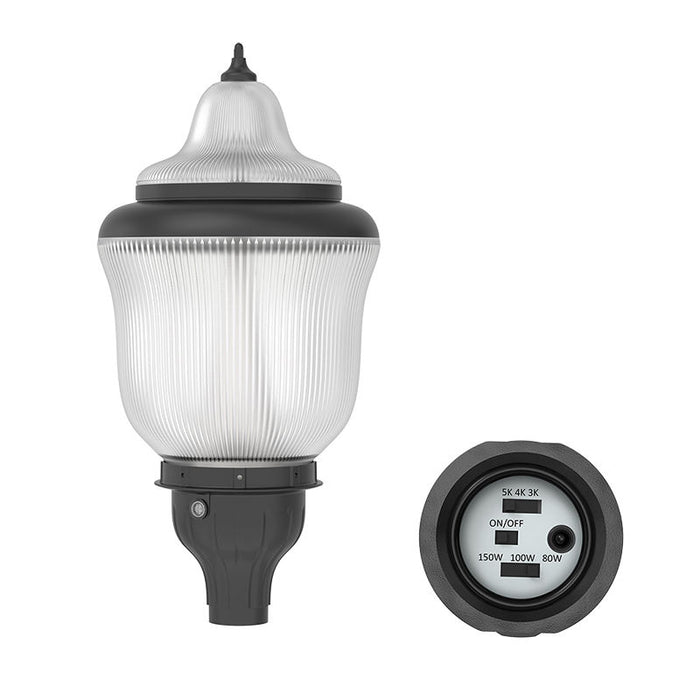 Westgate Manufacturing Series B LED Acorn Area Light 32.5 X 16 Inch Wattage/CCT Selectable 80W/100W/150W 3000K/4000K/5000K 3 Inch Sleeve Black (GPA-B32-80-150W-MCTP-BK)