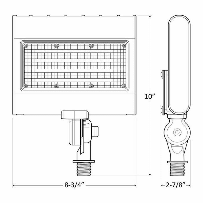 Westgate LFX-SM small LED flood light in bronze finish with adjustable knuckle mount and integrated photocell, selectable 10W/20W/30W and 3000K-5700K CCT